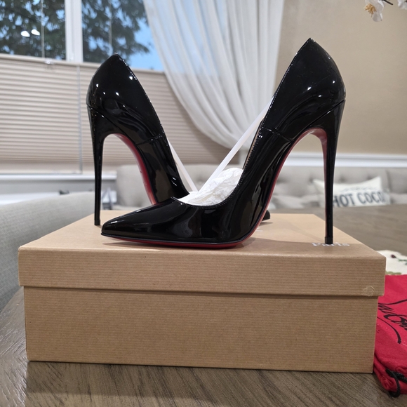 Christian Louboutin Glossy Red and Black Heels - Picture 9 of 13